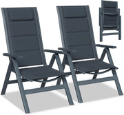Set 2 Sedie da Giardino Pieghevoli in Alluminio - Poltrona da Giardino Esterna Regolabile in 7 Posizioni, Sedia Portatile a Schienale Alto Adatta a Tutte Tavole per Giardino, Terrazza, Piscina