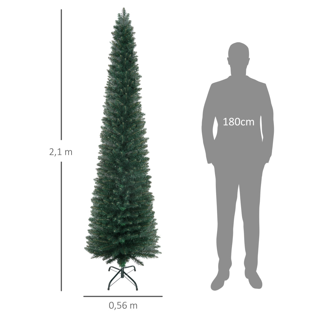 Albero di Natale Artificiale Stretto ¨C zephmum ¨C 210 cm Verde con Base Plegabile e Supporto Metallico