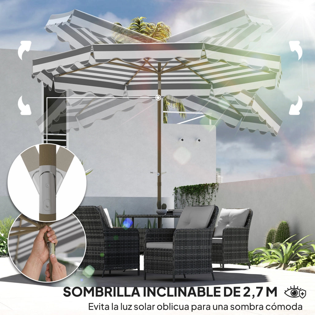 Ombrellone da giardino con protezione UV 50+ e tenda regolabile ¨C zephmum ¨C grigio e bianco a righe ?268x237 cm