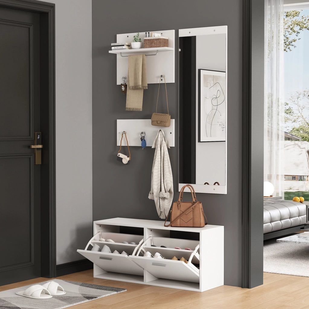 Set guardaroba da ingresso 4 pezzi bianco con specchio