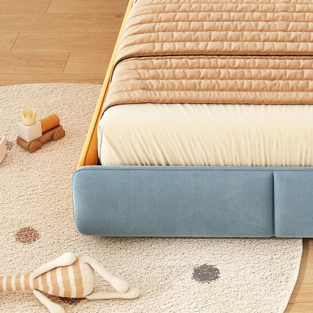 Letto con Sponda 90x200 cm; Letto Singolo - Imbottito; Sponde Alte - Blu Multicolore