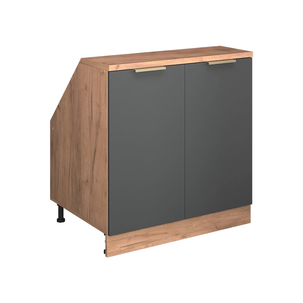 Mobile cucina sottotetto R-Line Antracite-oro/Rovere dorato 80 cm con 2 porte, carcassa 60 cm profondità Vicco