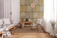 Set 10 Pannelli Decorativi Fonoassorbenti 58x58 cm in MDF Decoro A Tris Linee Noce Asia