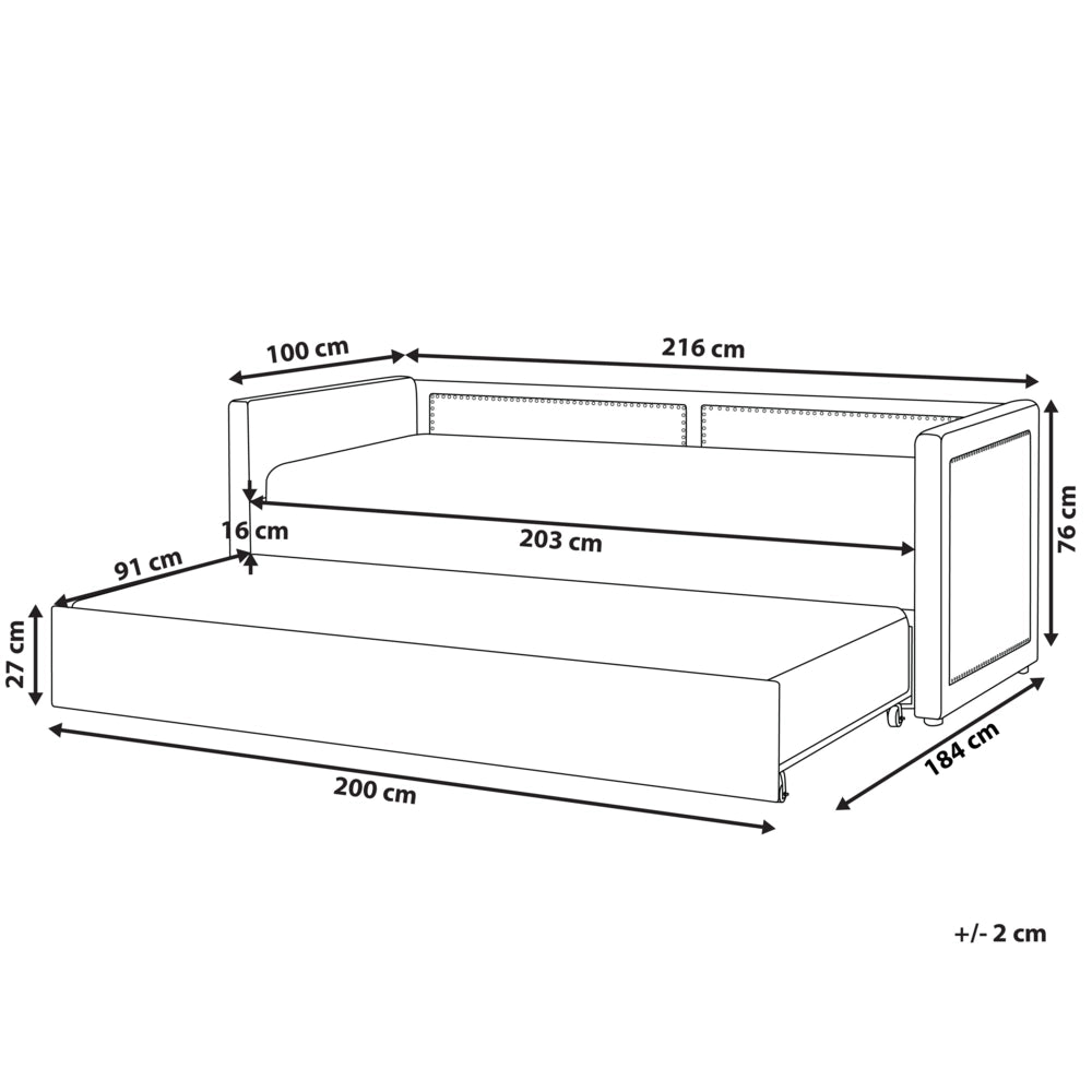 Letto da giorno estraibile velluto a coste grigio scuro 90 x 200 con rete a doghe e testiera con chiodini