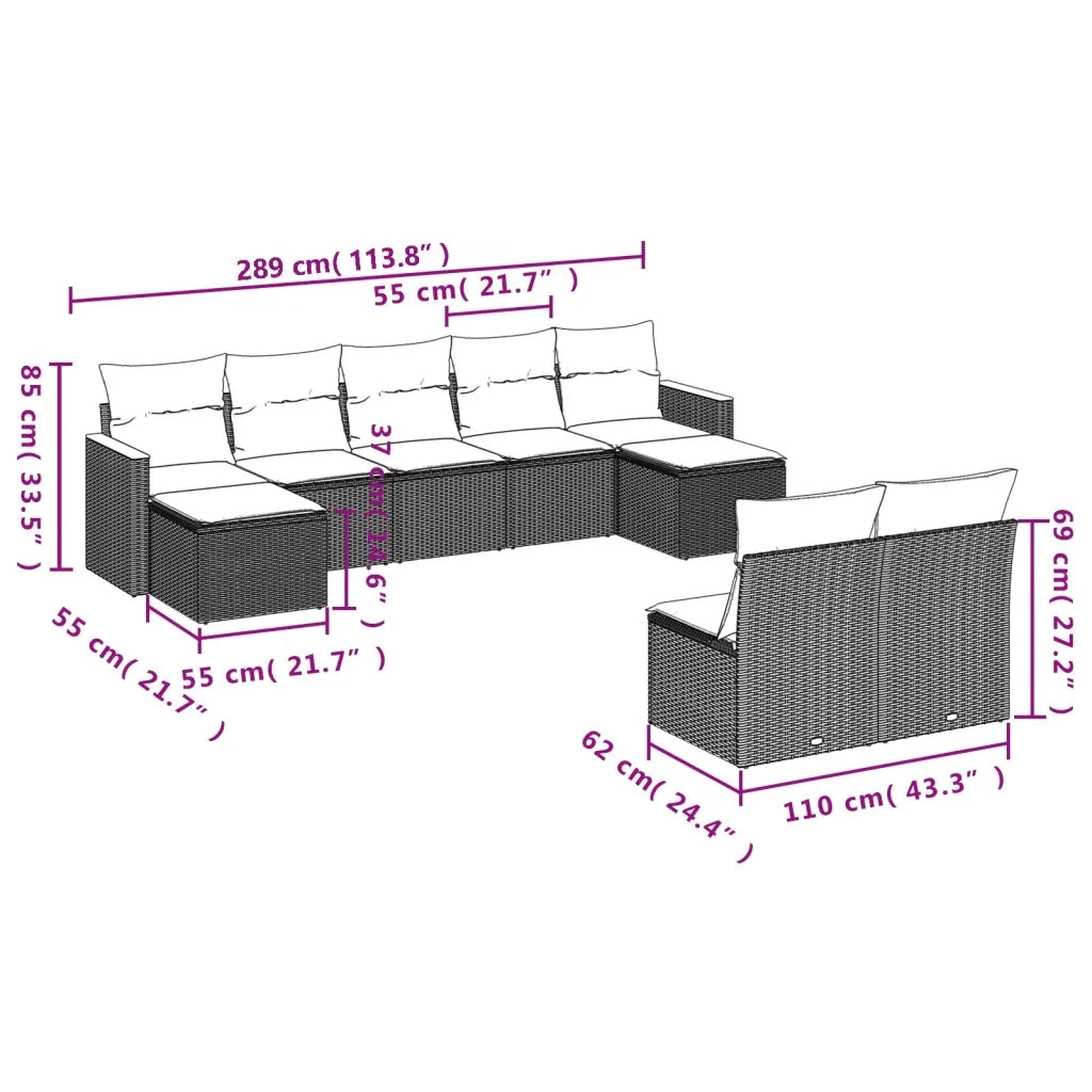 Set Divani da Giardino 9 pz con Cuscini Nero in Polyrattancod mxl 112467