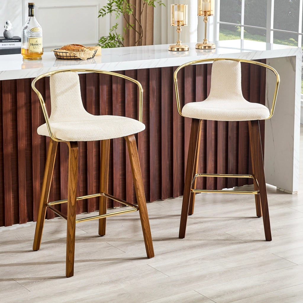 Sgabello da bar con braccioli e seduta imbottita per cucina e bancone in legno bianco 68 × 52,5 × 44 cm