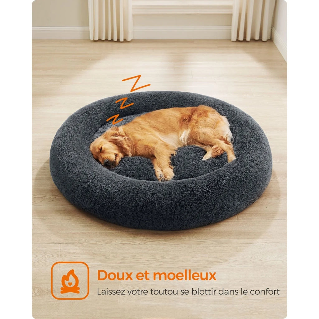 Cuccia rotonda per cani con divanetto a ciambella cuscino centrale sfoderabile e lavabile morbido tessuto di peluche 120 cm grigio chiaro 12_0006849
