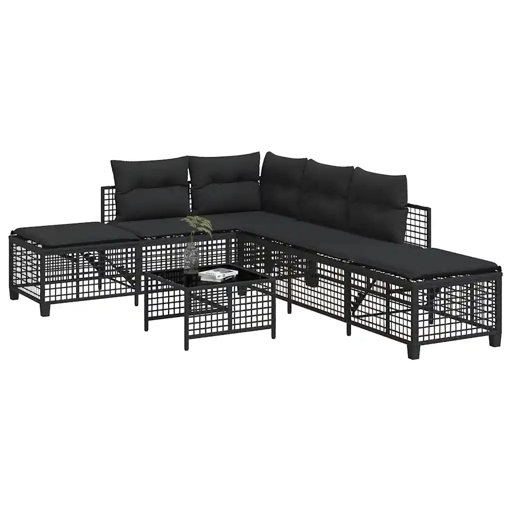 Set Divani ad Angolo 3 pz con Cuscini in Polyrattan Nero 365444