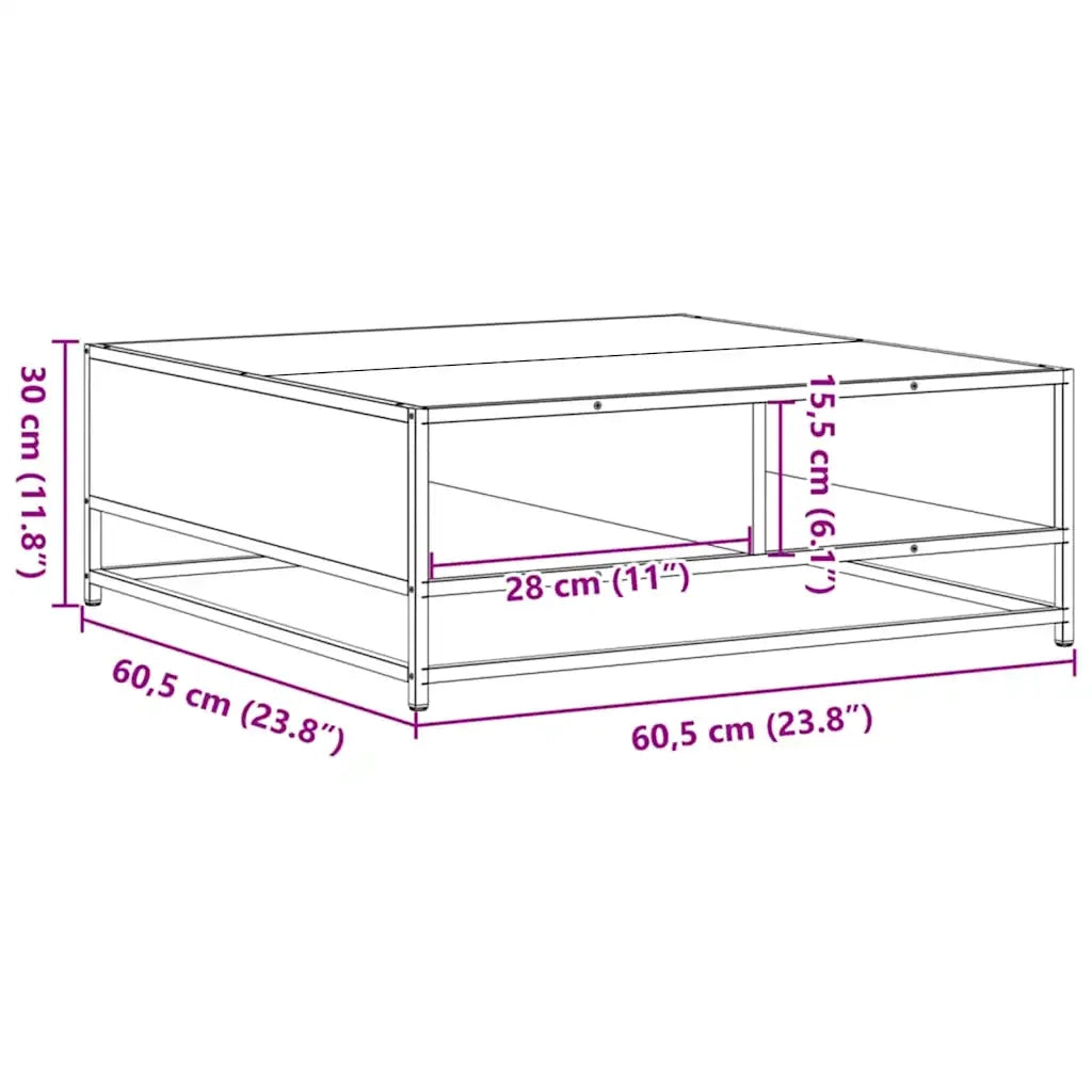 Tavolino Rovere Fumo 60,5x60,5x30 cm in Truciolato e Metallo
