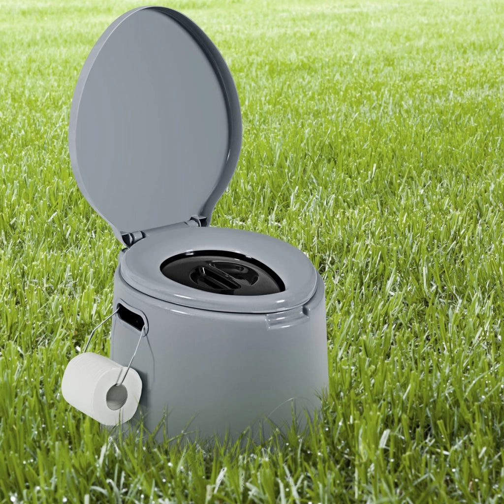 Toilette da viaggio portatile per esterni leggera con secchio interno rimovibile, supporto per carta igienica rimovibile Grigio