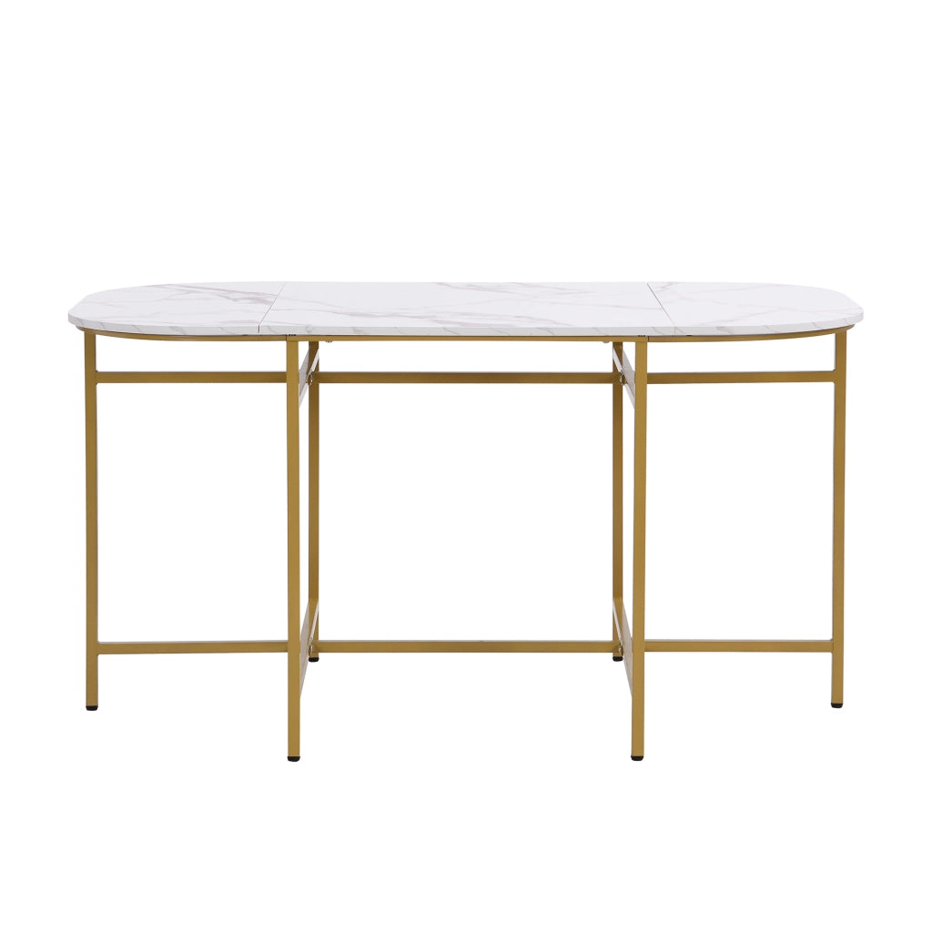 Tavolo da Pranzo con 6 Sedie ¨C MINIMAL ¨C Bianco, Seduta Grigia, Gambe Metallo Oro
