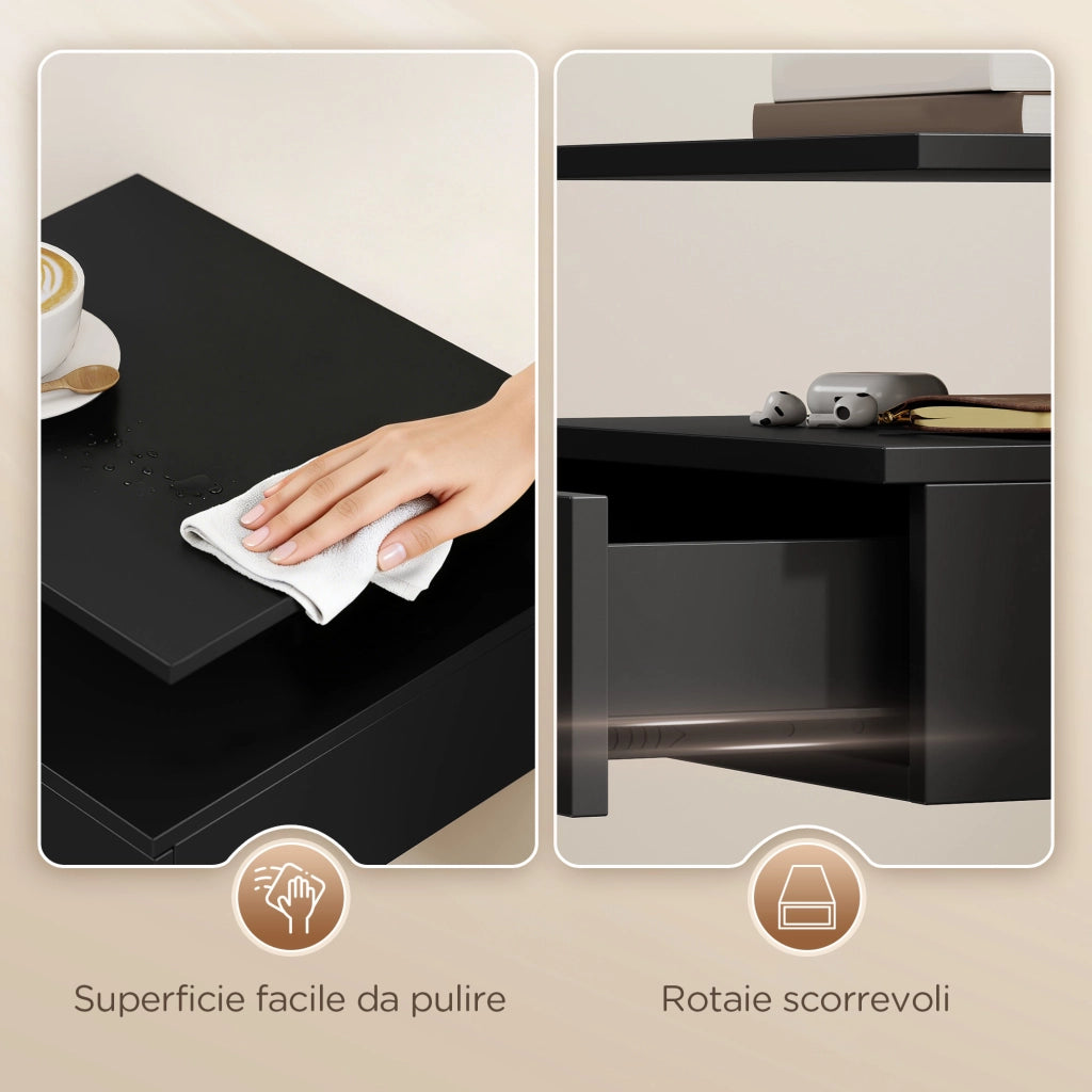 Comodino sospeso con cassetto ¨C Xylo ¨C nero 35x32x22.5 cm set 2 pezzi