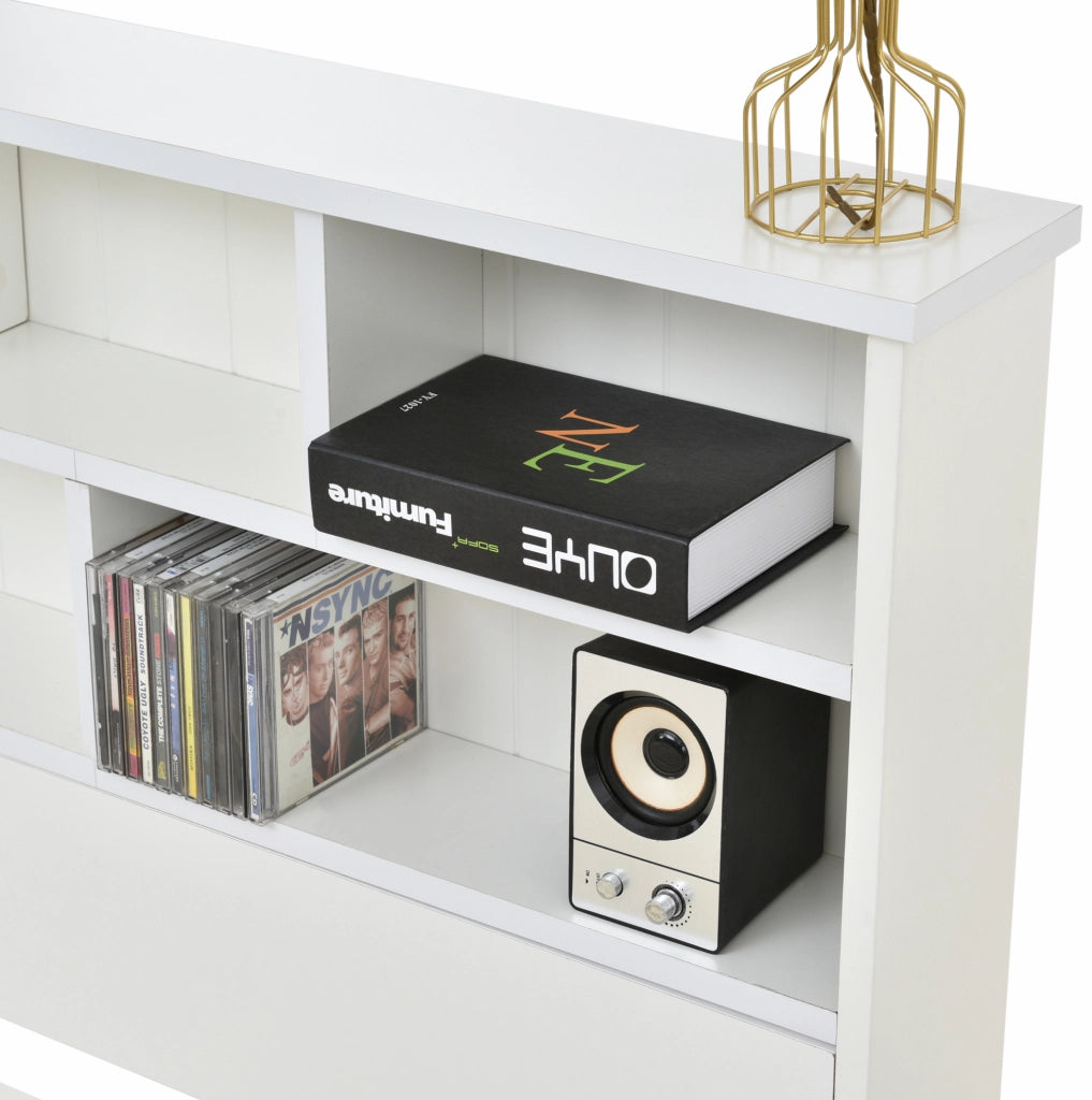 Letto 140x200 cm con cassetti e testiera libreria in legno di pino e MDF bianco