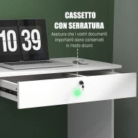 Scrivania Moderna con 5 Cassetti e Scomparto Aperto con Serratura e 2 Chiavi, 110x50x76cm, Bianco