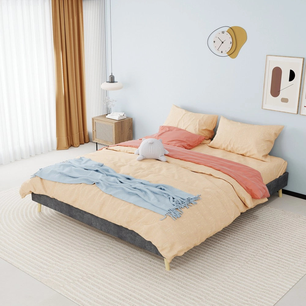 Letto Matrimoniale in Velluto ¨C MINIMAL ¨C Grigio 140x200 con Materasso