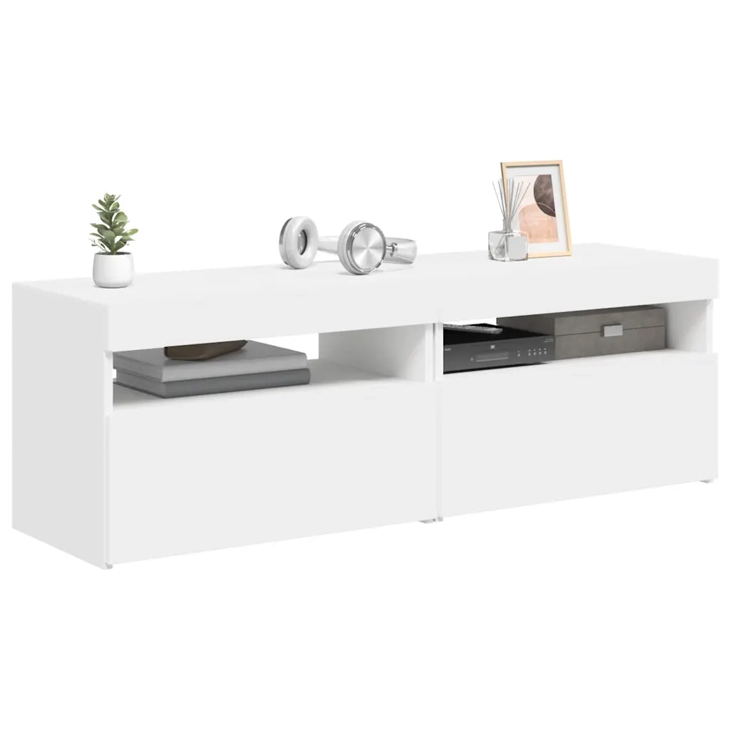 Mobili Porta TV con Luci LED 2 pz Bianchi 60x35x40 cm