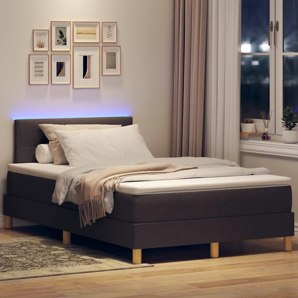 Letto a Sorgente LED con led Marrone Scuro 120 x 190 cm Tessuto