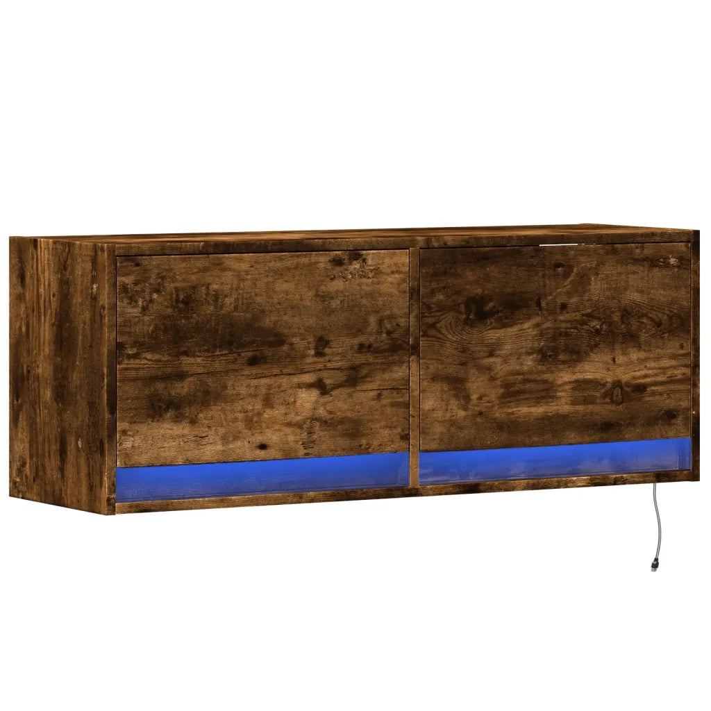 Mobile TV a Parete con Luci LED-Mobile TV a Muro Rovere Fumo 100x31x35 cm 551448