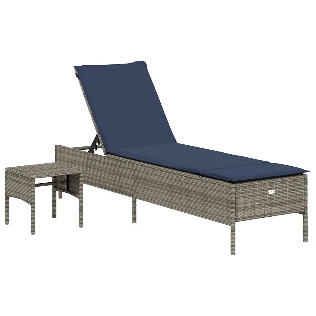 Lettino prendisole con Tavolino e Cuscino in Polyrattan Grigio 4002734