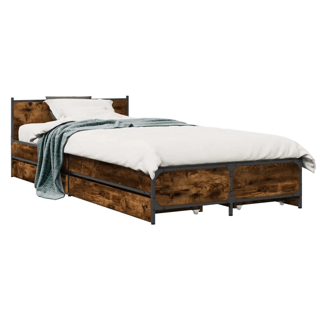 Struttura letto con testata con ruota Rovere Fumo 80 x 200 cm 3429694