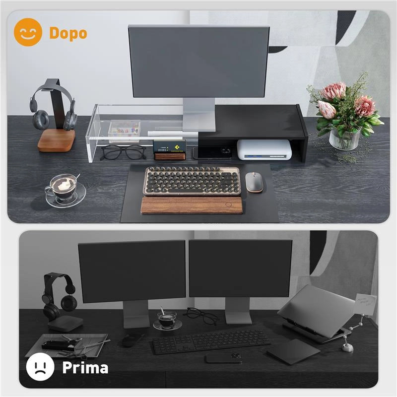 SUPPORTO PER MONITOR CON 2 VANI CONTENITORE IN LEGNO 100X27X15 CM NERO