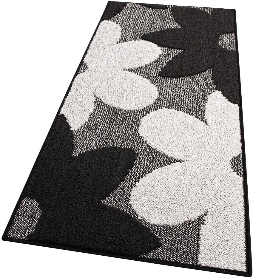 Tappeto Cucina 3D Fiore 57x40 cm Tridimensionale Morbido Moderno Passatoia Antiscivolo Nero