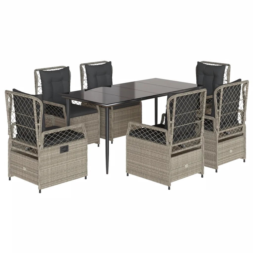 Set da Pranzo da Giardino 7 pz Cuscini Polyrattan Grigio Chiaro 3263031