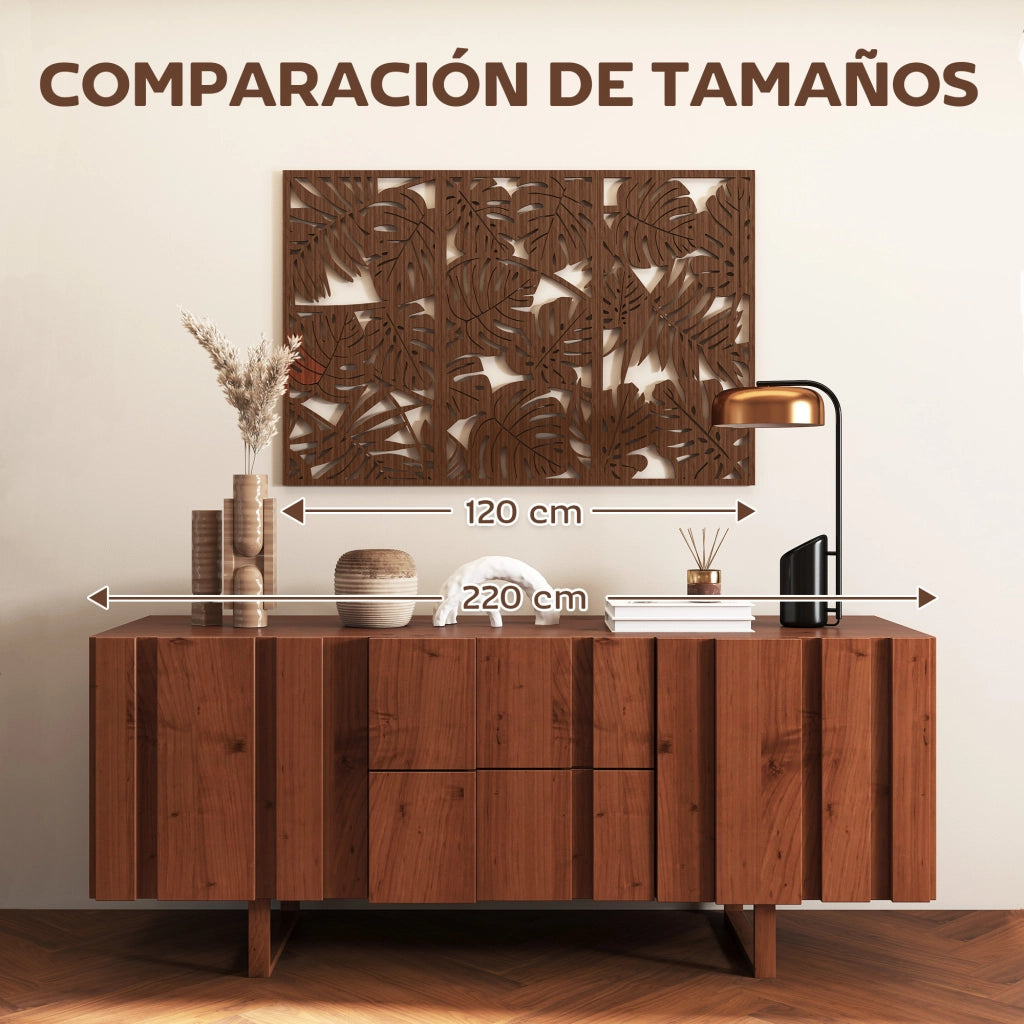 Quadro Legno 40x80 cm 3D Foglie Tropicali ¨C zephmum ¨C 3 Pezzi 40x80 cm