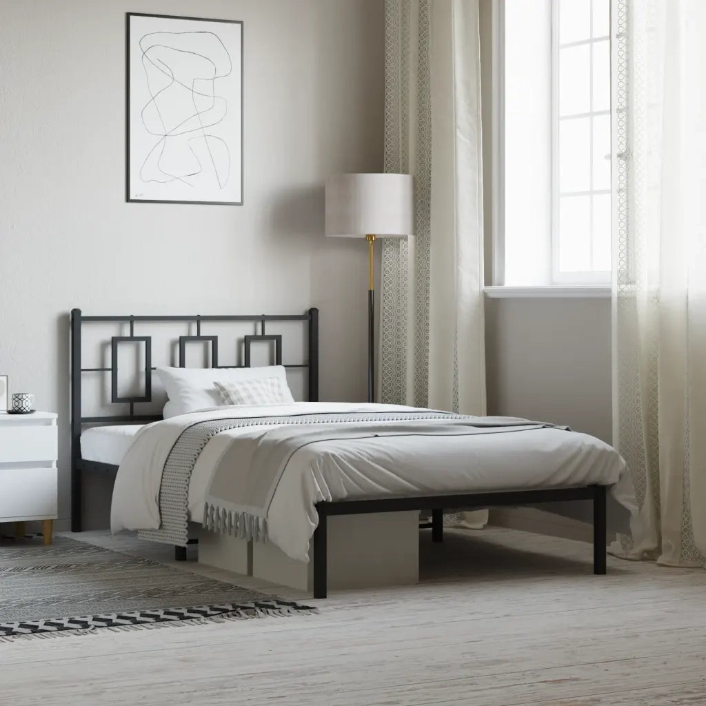 Letto singolo | Letto per adulti | Giroletto con Testiera in Metallo Nero 107x203 cm