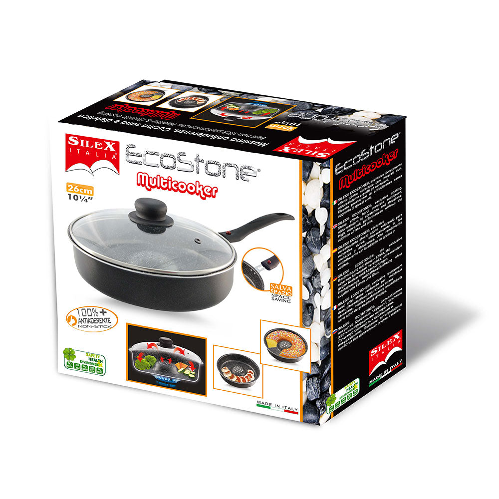 Padella Multiuso Multicooker 26 Cm Cottura Dietetica Ecostone Rivestimento In Pietra Silex Nero
