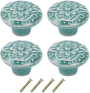 Set di maniglie da cucina in ceramica vintage a fiori verdi - 4 pezzi - con maniglia rotonda da 3,4 cm - ideale per armadietti - maniglioni da cucina