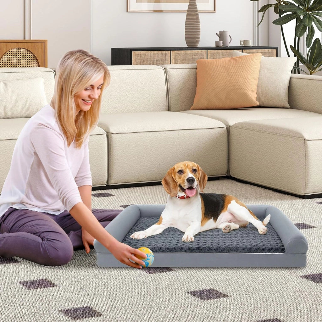 Cuccia Cane Interno in Schiuma, Brandina per Cani con Cuscino, Copertura Rimovibile e Tessuto Interno Impermeabile, Lettino per Animali Domestici, Grigio (122 x 89 x 18 cm)