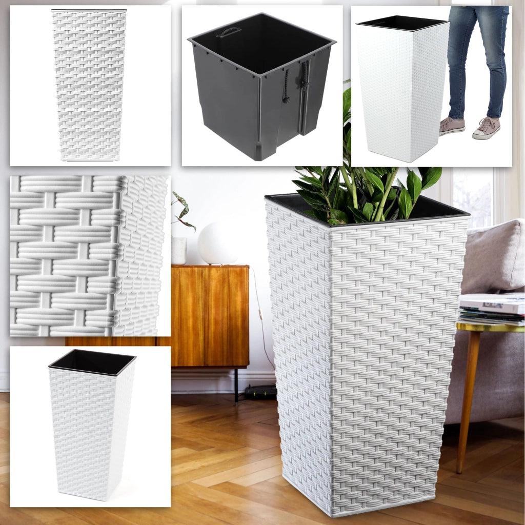 Vaso da giardino KADAX con inserto per fiori, grande e alto, 39x75 cm, bianco.