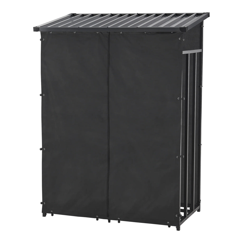 Deposito legna coperto con telo di protezione rastrelliera per legna da ardere portalegna in acciaio coperto 185 x 130 x 70 cm nero 03_0008838