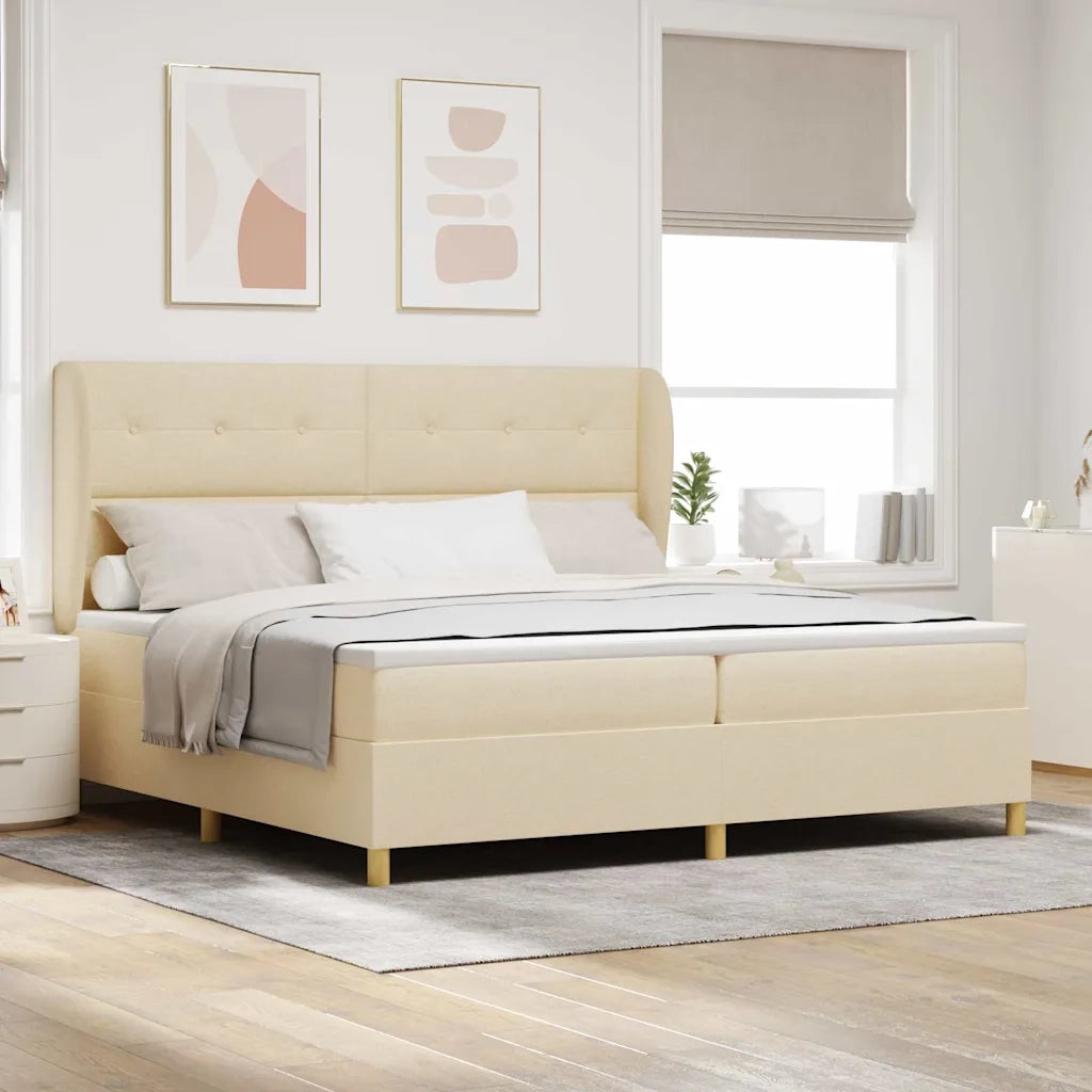 Letto a molle con materasso Crema 200 x 200 cm Tessuto 3340779