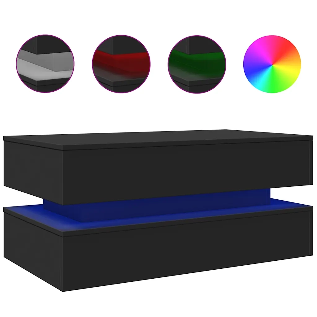 Tavolino da Soggiorno-Tavolino da Salotto con Luci LED Nero 90x50x40 cm 295101