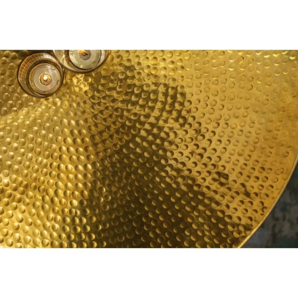 Tavolino basso TRIANE 70 cm dorato martellato - Alluminio lucido con vano contenitore