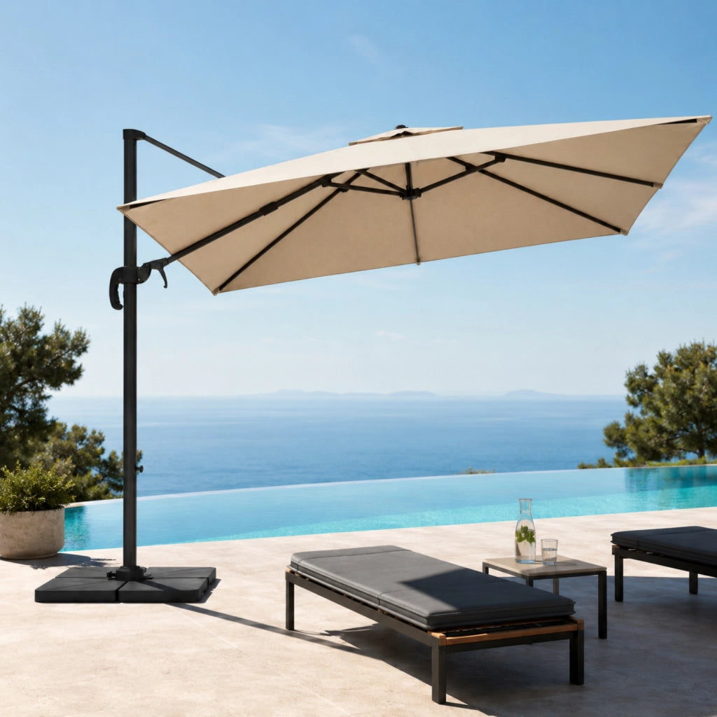 Ombrellone 3X4 M Per Esterni Piscina Gazebo Terrazze Bar Hotel Con Braccio Retrattile In Acciaio Inossidabile Braccio Rotabile 360° Telo In Poliestere Impermeabile Resistente Ai Raggi UV Beige