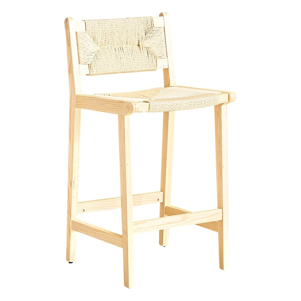 Set 2 Sgabelli da Bar ¨C MINIMAL ¨C Rattan, Legno Massello, Corda Intrecciata, Stile Country