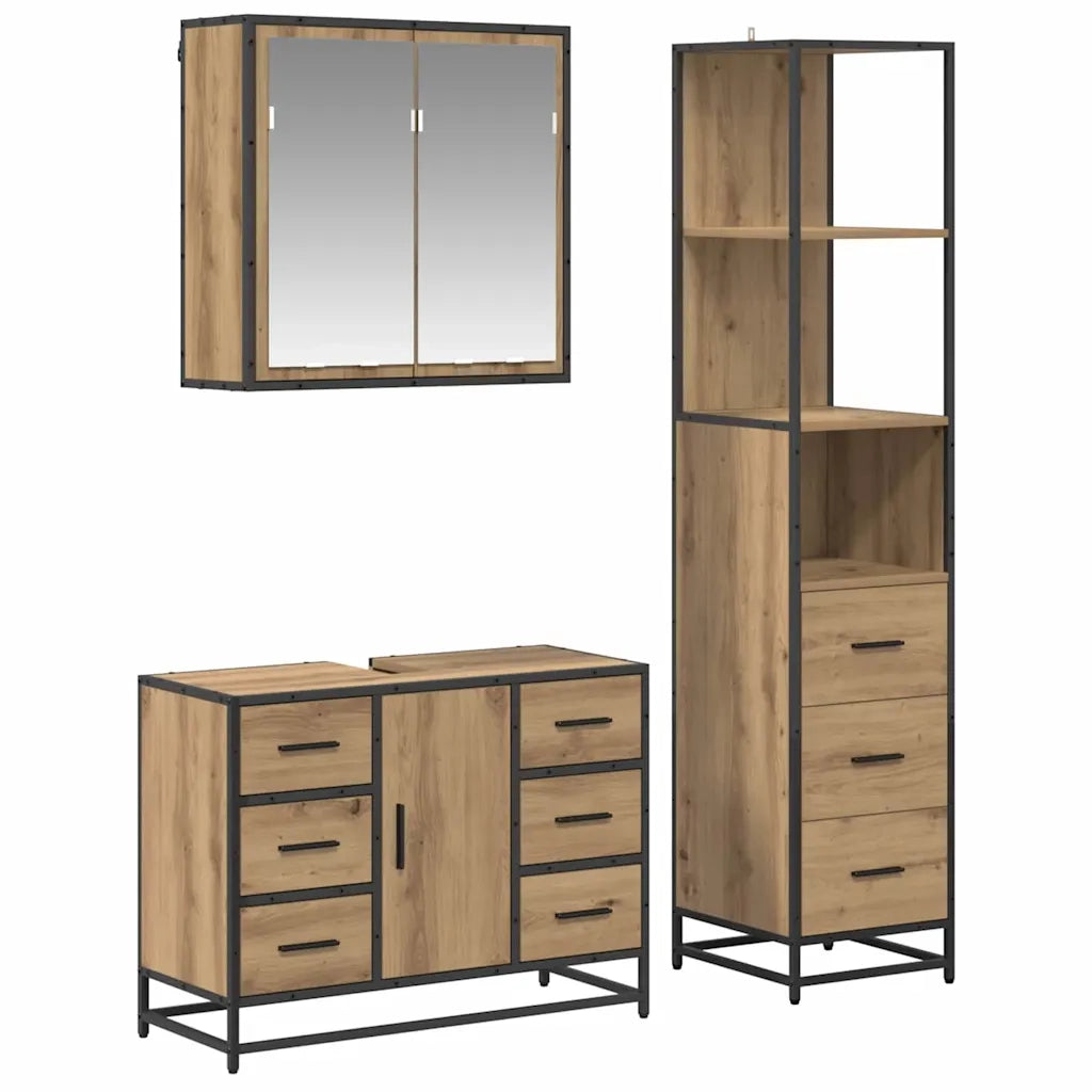Set di mobili per il bagno con porta 3 pcs rovere artigianale 3402382