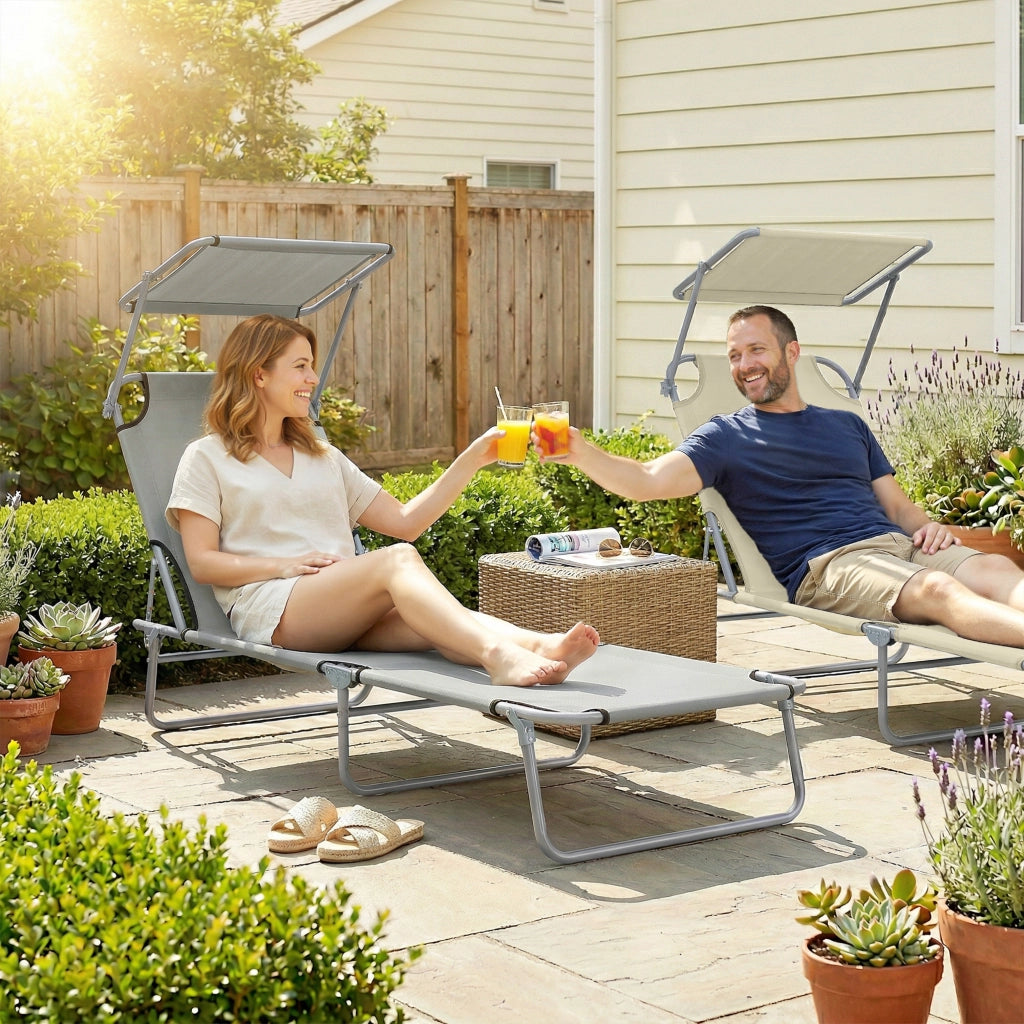Lettino da giardino pieghevole con parasole ¨C zephmum ¨C grigio 187x58x36 cm