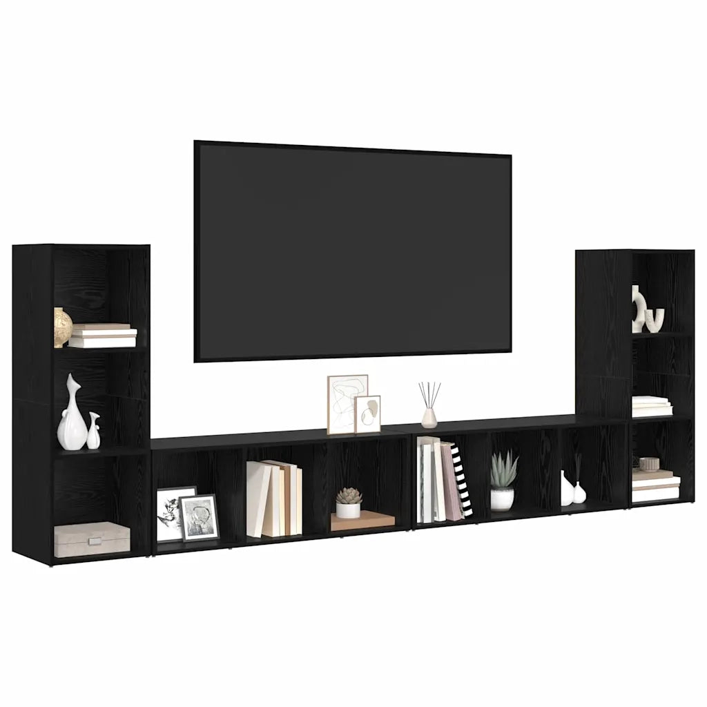 Set mobile TV 4 pz Rovere Nero Legno ingegnerizzato 3393523