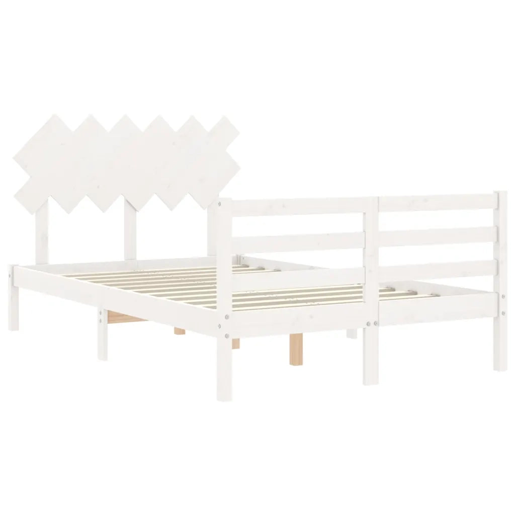 Giroletto con Testiera-Struttura Letto con testiera Bianco Small Double Legno Massello 472939