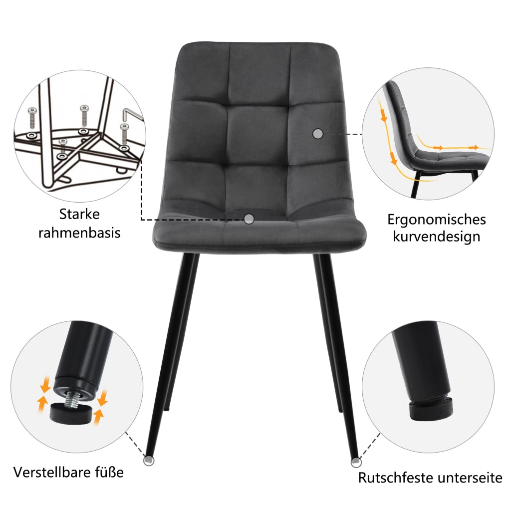 Tavolo da pranzo rettangolare con 4 sedie, piano effetto marmo, stile moderno, per cucina e sala da pranzo, in MDF, grigio