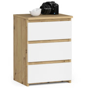 Comodino AKORD CL3 Quercia Artisan 40 cm 3 cassetti inserto frontale Bianco 40x35x57 cm