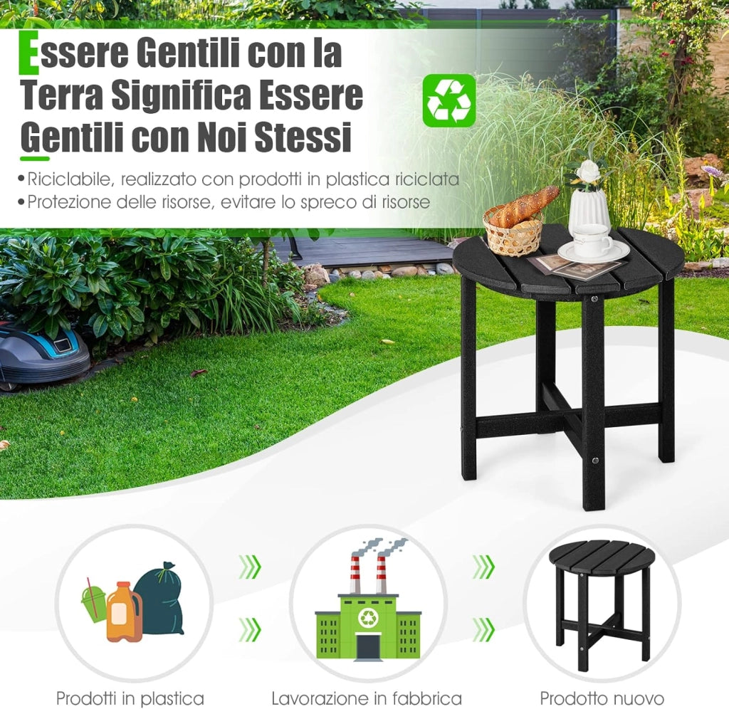 Tavolino da Giardino Rotondo per Esterno, Tavolo Adirondack in HDPE Resistente alle Intemperie, per Interno ed Esterno Patio, Portico, Giardino, Facile Manutenzione (Rotondo, nero)