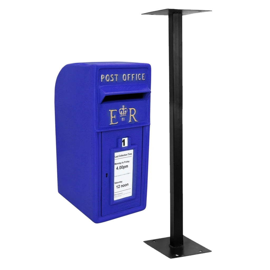 Cassetta Postale per le Lettere in Stile Britannico Inglese in Ghisa da Esterno Bocchetta Lettere Standard UK - con Piedistallo - Blu