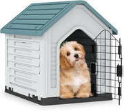 Cuccia per Cani da Esterno ed Interno, Cassetta per Cani Impermeabile con Porta in Metallo Bloccabile e Prese d'aria e Tetto Spiovente, Cucce per Cuccioli per Casa, 66,5 x 52 x 60 cm (Blu)