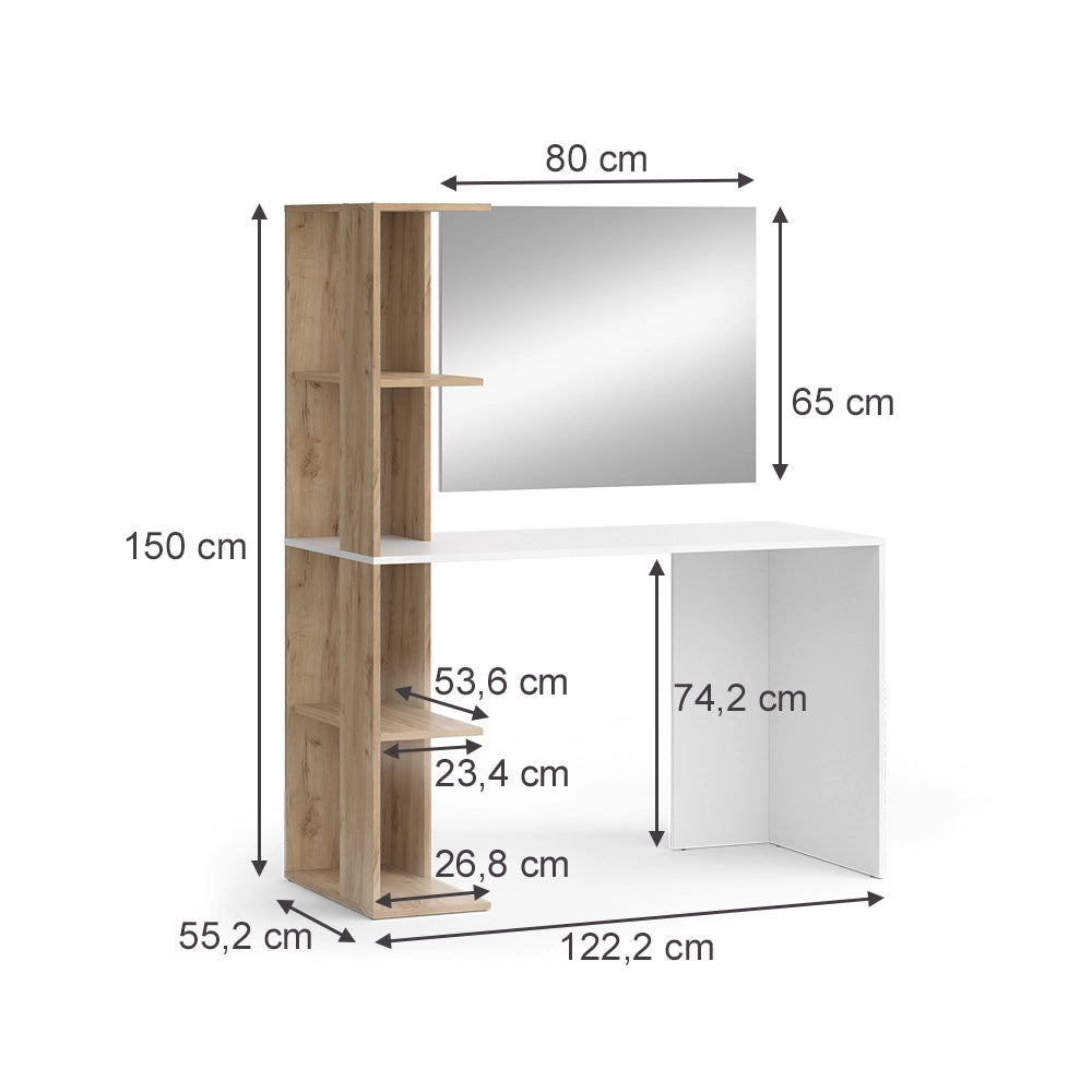 Vicco Tavolo da toeletta Bianco/Sonoma 122.2 cm con specchio