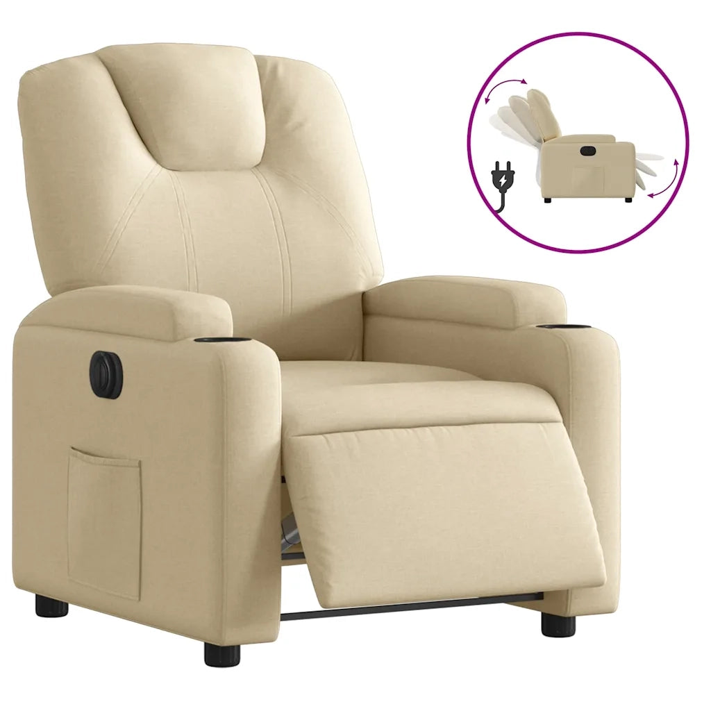 Poltrona | Sedia Relax Elettrica Reclinabile Crema in Tessuto